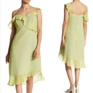 Nanette Lepore Women's Floral Ruffled Midi Dress In Lemon Meringue Size  16.